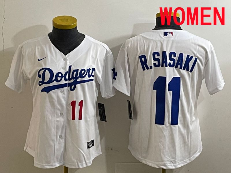 Women Los Angeles Dodgers #11 R.Sasaki White Game 2025 Nike MLB Jersey style 3
